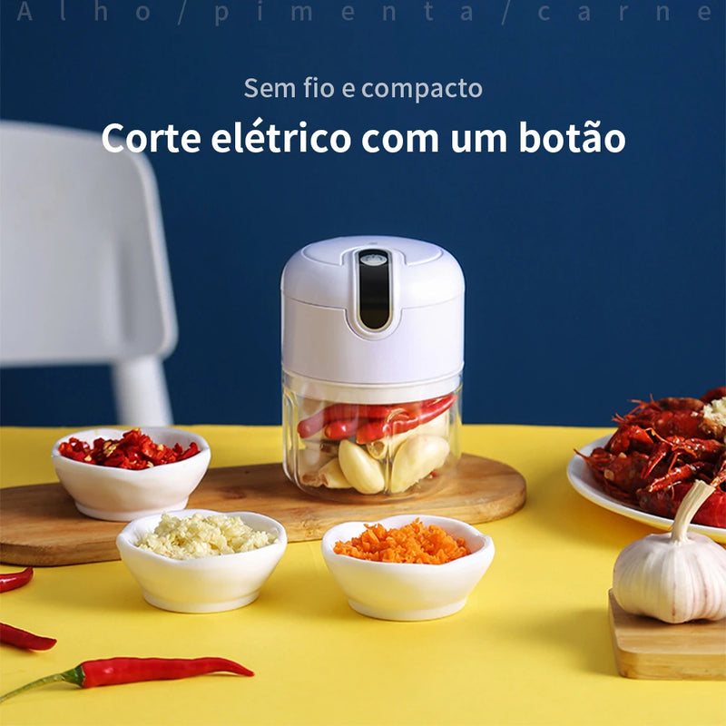 Mini Processador Elétrico 3 Lâminas Recarregável USB 250ml